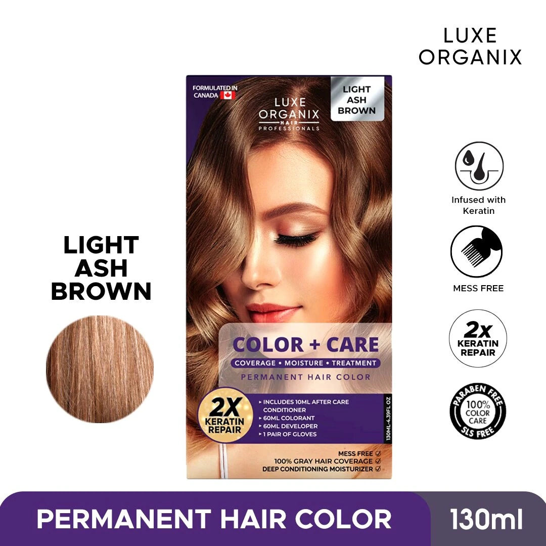 Permanent Hair Color Light Ash Brown with Cream Developer 60ml