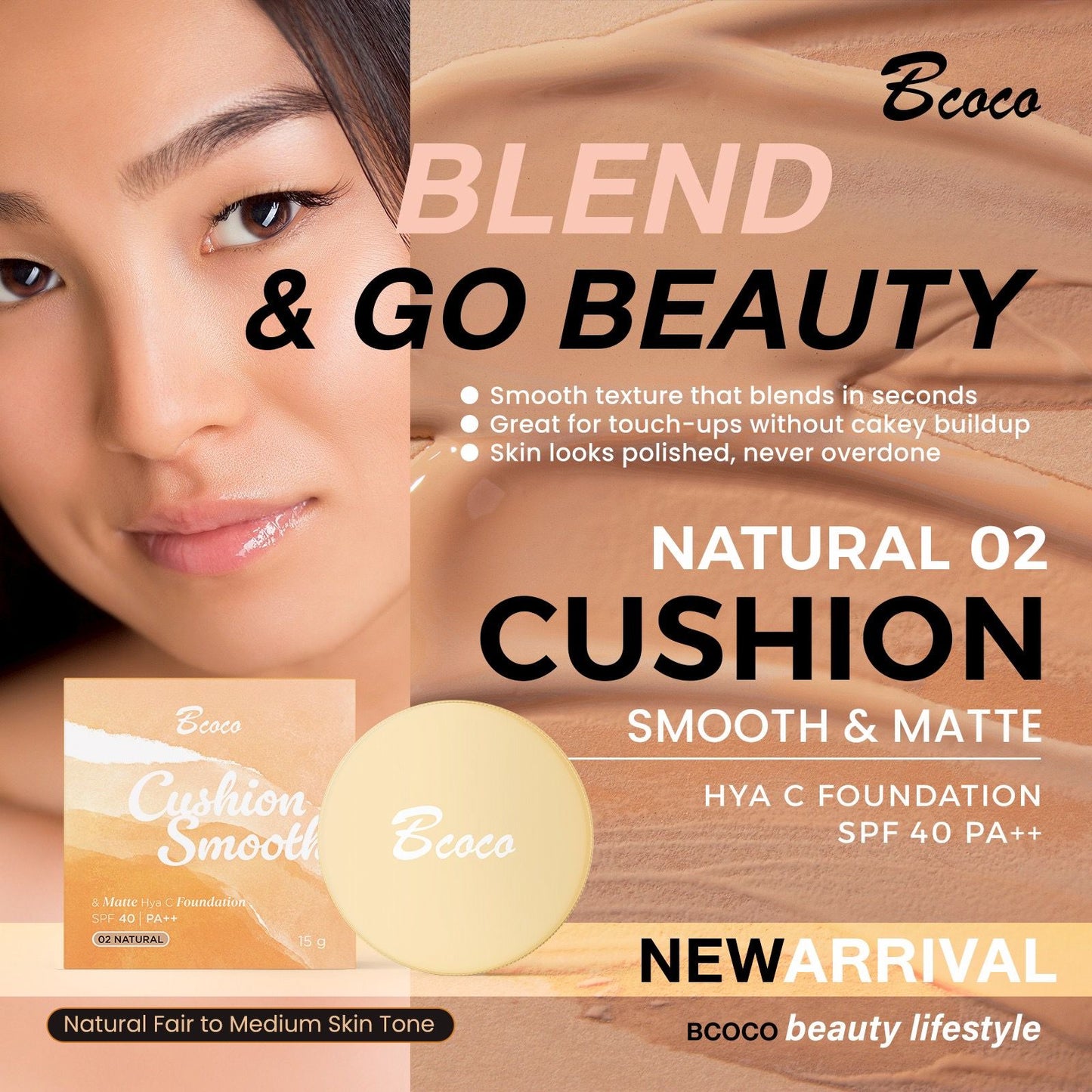 02 Natural Cushion Smooth & Matte Hya C Foundation SPF40 PA++ 15g