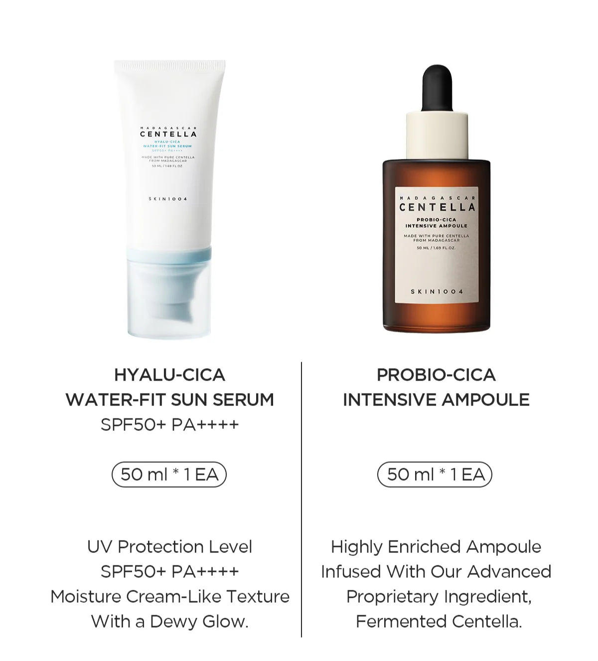Madagascar Centella Glow 1004 Duo (Probio-Cica Intensive Ampoule 50ml + Centella Water Fit Sun Serum 50ml)