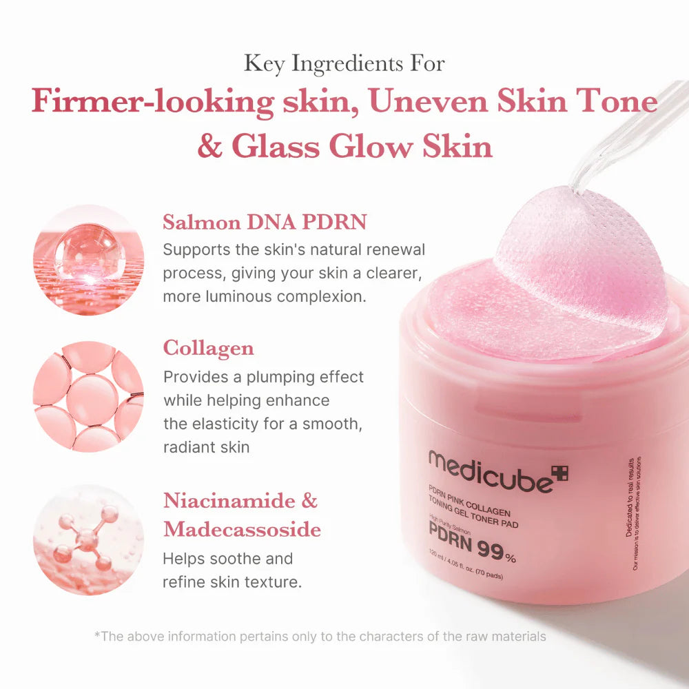 PDRN Pink Collagen Toning Gel Toner Pad (70 Pads) 120ml