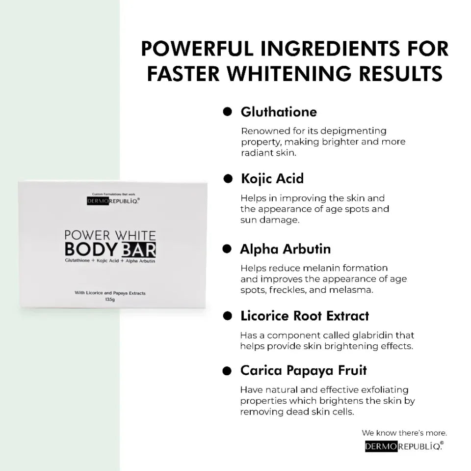 Glutathione + Kojic Acid + Alpha Arbutin Power White Body Bar 135g