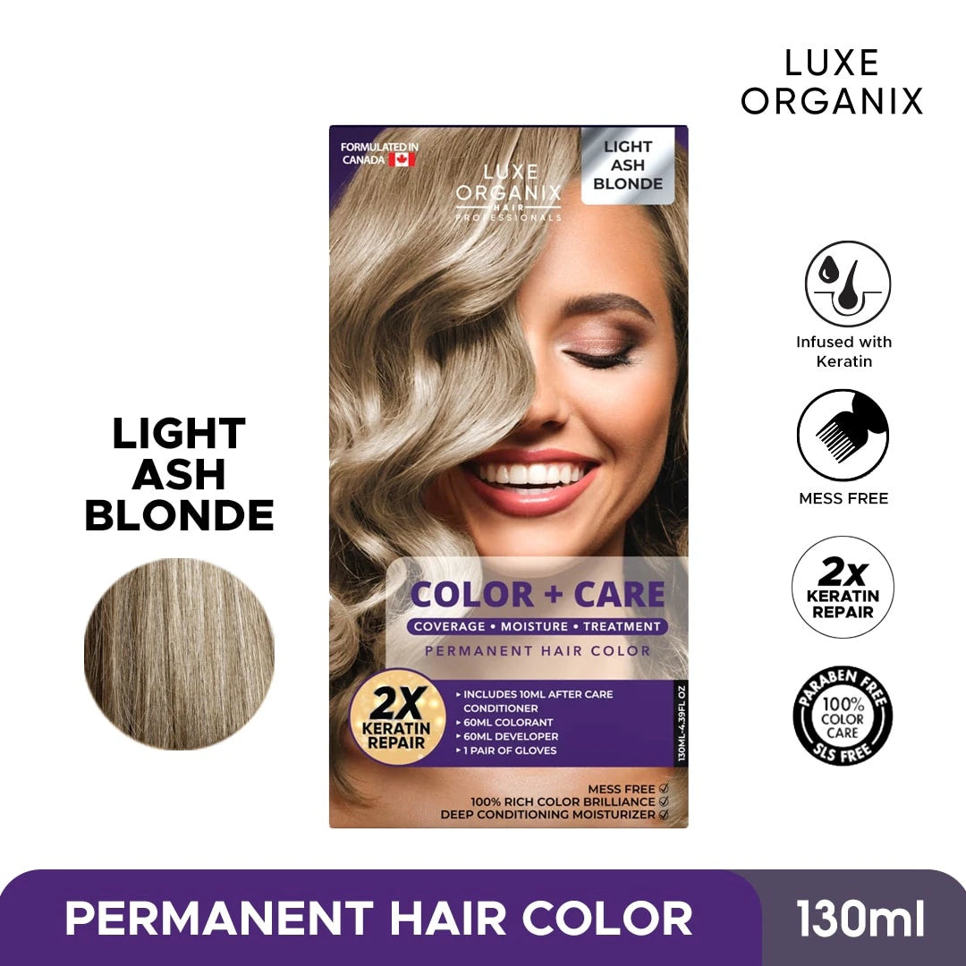 Permanent Hair Color Light Ash Blonde with Cream Developer 60ml