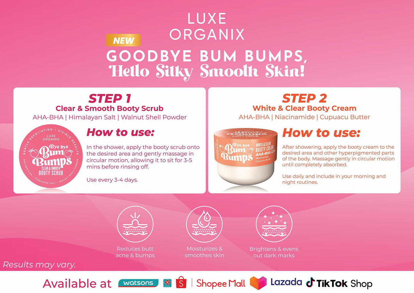 Bye Bye Bum Bumps White and Clear Booty Cream 230g