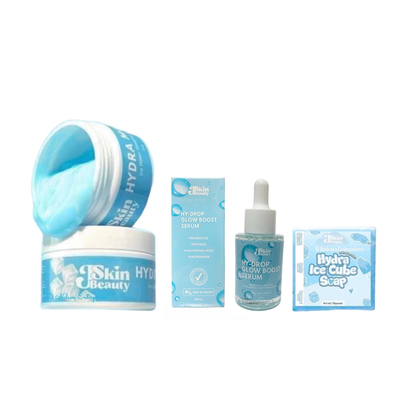 Jskin Beauty Trio: Hydra Ice Cube Soap, Hy-Drop Glow Boost Serum, Hydra Moist