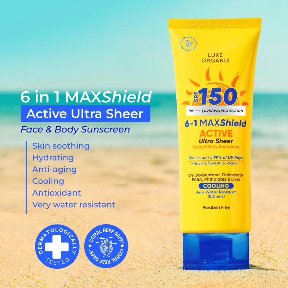 6 in 1 Maxshield Active Ultra Sheer Face and Body Sunscreen 100ml