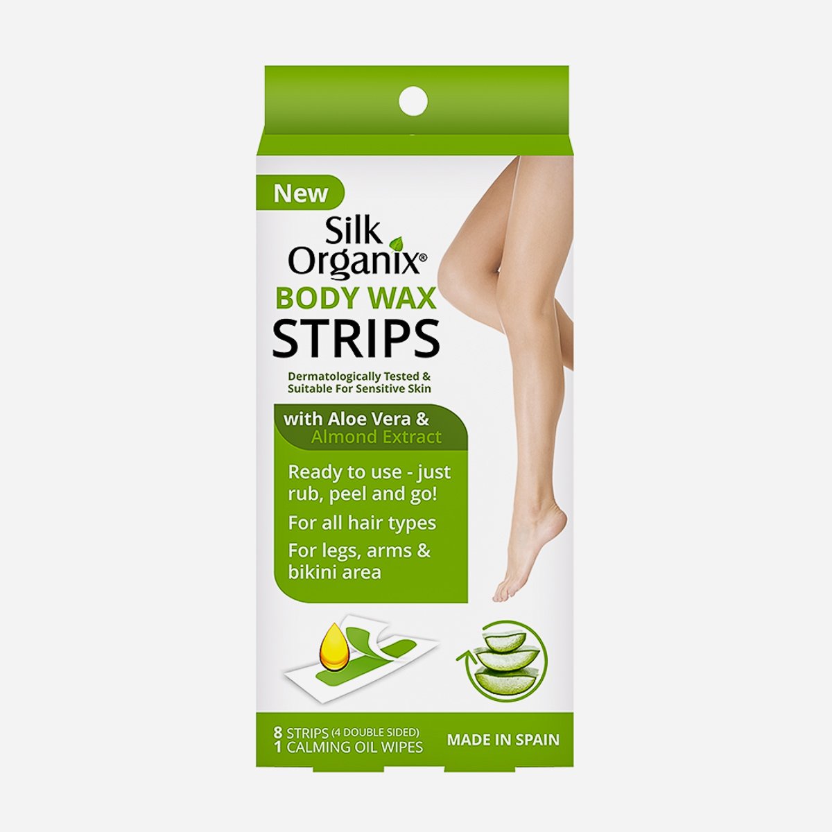 Silk Organix Body Wax Strips Aloe Vera 8 Strips (4 Double Sided)