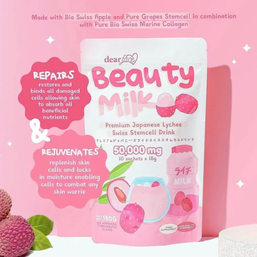 Beauty Milk - Premium Japanese Lychee Swiss Stemcell Boost Drink (10 Sachets)