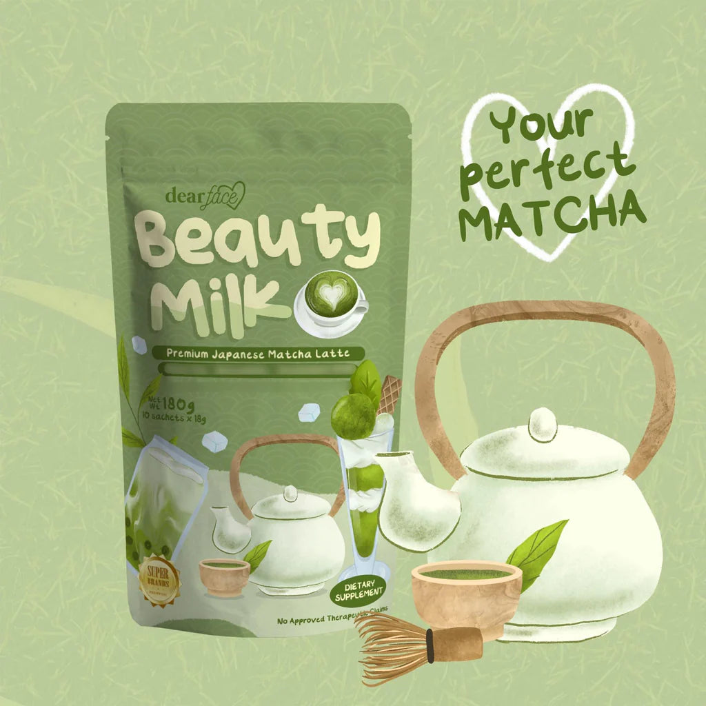 Beauty Milk - Premium Japanese Matcha Latte - Green Tea, Glutathione and Antioxidant Drink (10 Sachets)