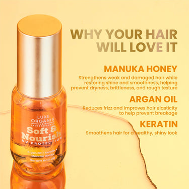 Translation missing: en.Soft &amp; Nourish Serum Hair Oil Argan Oil + Keratin + Manuka Honey Damage Repair 60ml