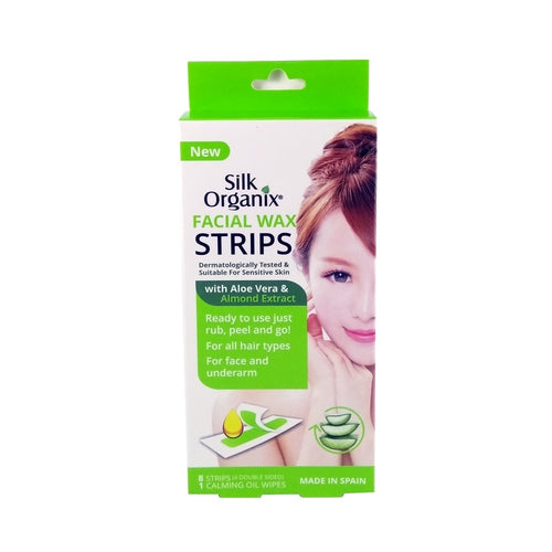 Silk Organix Facial Wax Strips Aloe Vera 8 Strips (4 Double Sided)